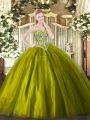 Fabulous Olive Green Sleeveless Beading Floor Length Quinceanera Dress