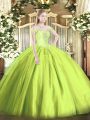 Superior Yellow Green Ball Gowns Beading Ball Gown Prom Dress Lace Up Tulle Sleeveless Floor Length
