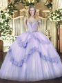 Glamorous Lavender Tulle Lace Up Sweetheart Sleeveless Floor Length Sweet 16 Quinceanera Dress Beading and Appliques