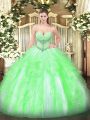 Discount Tulle Lace Up Sweetheart Sleeveless Floor Length Quince Ball Gowns Beading and Ruffles