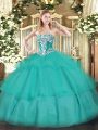 Artistic Tulle Sleeveless Floor Length Quinceanera Dress and Beading and Ruffled Layers
