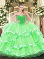 Beautiful Floor Length Apple Green Quinceanera Dress Organza Sleeveless Lace