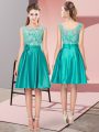 Glamorous Turquoise Bateau Zipper Lace and Hand Made Flower Teens Party Dress Sleeveless