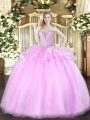 Glorious Lilac Sleeveless Organza Lace Up Quinceanera Gown for Military Ball and Sweet 16 and Quinceanera