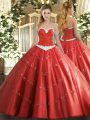 Pretty Coral Red Lace Up 15 Quinceanera Dress Appliques Sleeveless Floor Length