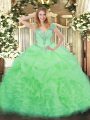 Organza V-neck Sleeveless Lace Up Ruffles Sweet 16 Quinceanera Dress in Apple Green