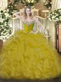 Modest Gold Lace Up Quinceanera Dress Beading Sleeveless Floor Length