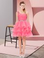 Best Watermelon Red Lace Up One Shoulder Beading and Ruffled Layers Homecoming Dress Organza Sleeveless