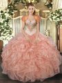 Sweetheart Sleeveless Organza Ball Gown Prom Dress Beading and Ruffles Lace Up