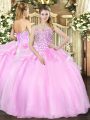 Customized Pink Lace Up Sweetheart Beading 15 Quinceanera Dress Organza Sleeveless