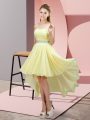 New Arrival High Low A-line Sleeveless Light Yellow Party Dresses Lace Up