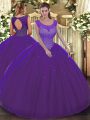 Latest Ball Gowns Quinceanera Gown Purple Scoop Tulle Sleeveless Floor Length Backless