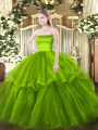 Ball Gowns Sleeveless Olive Green 15 Quinceanera Dress Brush Train Zipper
