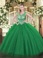 Flare Ball Gowns Ball Gown Prom Dress Dark Green Scoop Tulle Sleeveless Floor Length Lace Up