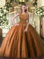 Floor Length Zipper Quince Ball Gowns Rust Red for Military Ball and Sweet 16 and Quinceanera with Beading and Appliques