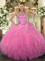New Arrival Organza Sleeveless Floor Length Quinceanera Dresses and Beading and Embroidery and Ruffles