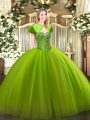 Tulle Lace Up Sweetheart Sleeveless Floor Length Ball Gown Prom Dress Beading