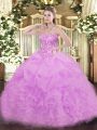 Lace and Ruffles and Pick Ups Ball Gown Prom Dress Lilac Lace Up Sleeveless Floor Length