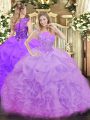 Lavender Ball Gowns Beading and Ruffles and Pick Ups Quinceanera Gowns Zipper Organza Sleeveless Floor Length