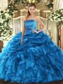 Eye-catching Organza Sleeveless Floor Length Sweet 16 Quinceanera Dress and Ruffles and Pick Ups