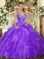 Shining Beading and Ruffles Sweet 16 Quinceanera Dress Lavender Lace Up Sleeveless Floor Length