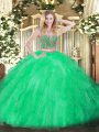 Two Pieces Quinceanera Dresses Green Scoop Tulle Sleeveless Floor Length Lace Up