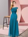 Inexpensive Scoop Sleeveless Zipper Prom Evening Gown Teal Tulle