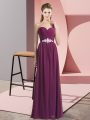 Empire Juniors Party Dress Dark Purple Sweetheart Chiffon Sleeveless Floor Length Lace Up