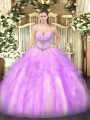 Custom Made Lilac Tulle Lace Up Ball Gown Prom Dress Sleeveless Floor Length Beading and Ruffles