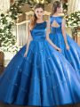 Fashionable Baby Blue Sleeveless Tulle Lace Up Sweet 16 Quinceanera Dress for Military Ball and Sweet 16 and Quinceanera