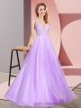Shining Lavender V-neck Zipper Lace Dress for Prom Sleeveless