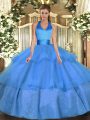 Fancy Baby Blue Tulle Lace Up Sweet 16 Quinceanera Dress Sleeveless Floor Length Ruffled Layers