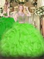 Captivating Scoop Sleeveless Organza Sweet 16 Dresses Beading and Ruffles Lace Up