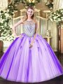 Exquisite Lavender Zipper Scoop Beading and Appliques 15 Quinceanera Dress Tulle Sleeveless