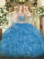 New Style Sleeveless Lace Up Floor Length Beading and Ruffles Ball Gown Prom Dress