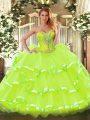 Low Price Sweetheart Sleeveless Organza Sweet 16 Dress Beading and Ruffled Layers Lace Up