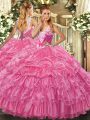 Romantic Organza Sleeveless Floor Length Quinceanera Dresses and Beading and Ruffled Layers and Pick Ups