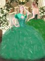 Turquoise Ball Gowns Sweetheart Sleeveless Organza Floor Length Lace Up Beading and Ruffles Vestidos de Quinceanera