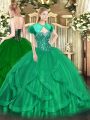 Discount Turquoise Sleeveless Floor Length Beading and Ruffles Lace Up 15 Quinceanera Dress