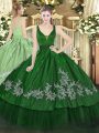 Beautiful Floor Length Zipper Sweet 16 Dresses Dark Green for Military Ball and Sweet 16 and Quinceanera with Beading and Embroidery