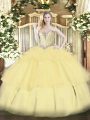 Custom Design Gold Lace Up Sweetheart Beading and Ruffled Layers Quinceanera Dresses Tulle Sleeveless