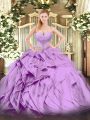 Custom Design Organza Sweetheart Sleeveless Lace Up Beading and Ruffles 15th Birthday Dress in Lavender