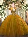 Adorable Ball Gowns Quinceanera Dress Brown Sweetheart Tulle Sleeveless Floor Length Lace Up