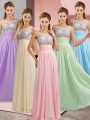 Graceful Floor Length Side Zipper Baby Pink for Prom and Party with Beading