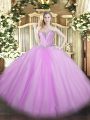 Inexpensive Sweetheart Sleeveless 15 Quinceanera Dress Floor Length Beading Lavender Tulle