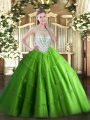 Floor Length 15th Birthday Dress Tulle Sleeveless Beading and Appliques