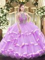 Exceptional Floor Length Ball Gowns Sleeveless Lilac Sweet 16 Dresses Lace Up