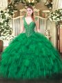 Top Selling Floor Length Ball Gowns Sleeveless Green Quinceanera Gowns Lace Up