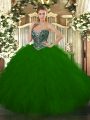 Green Ball Gowns Tulle Sweetheart Sleeveless Beading and Ruffles Floor Length Lace Up 15th Birthday Dress