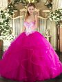 Ball Gowns Vestidos de Quinceanera Fuchsia Sweetheart Tulle Sleeveless Floor Length Lace Up